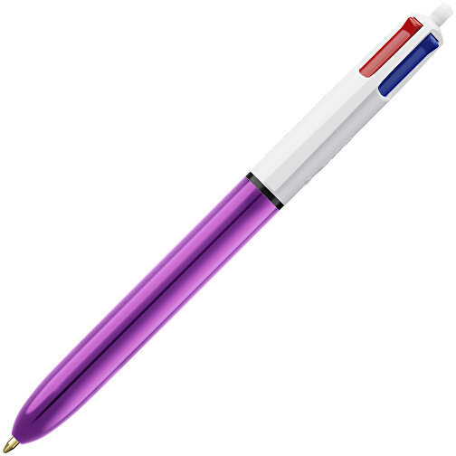 BIC® 4 Colours Shine Kugelschreiber Siebdruck , BiC, weiß/lilametallic, Kunststoff, 14,40cm x 1,60cm (Länge x Breite), Bild 2