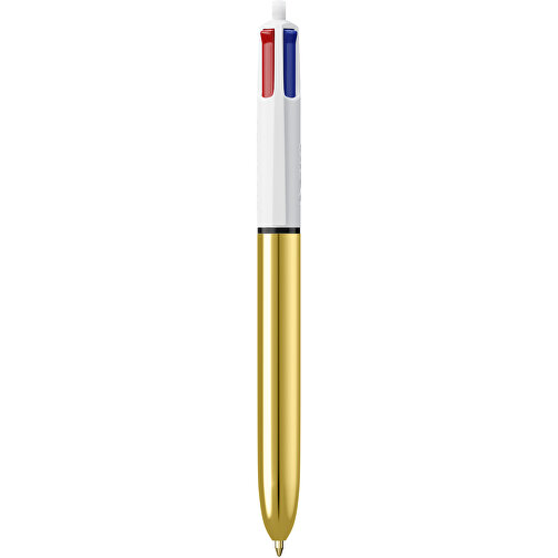 BIC® 4 Colours Shine Kugelschreiber Siebdruck , BiC, weiß/gold, Kunststoff, 14,40cm x 1,60cm (Länge x Breite), Bild 1