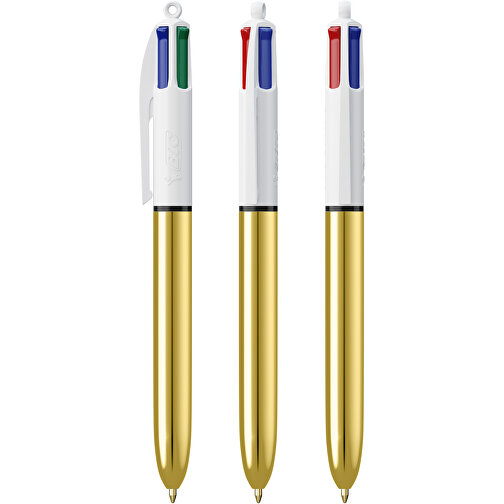 BIC® 4 Colours Shine Kugelschreiber Siebdruck , BiC, weiß/gold, Kunststoff, 14,40cm x 1,60cm (Länge x Breite), Bild 4