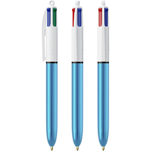 BIC® 4 Colours Shine Kugelschreiber Lasergravur , BiC, weiss/blaumetallic, Kunststoff, 14,40cm x 1,60cm (Länge x Breite), Bild 4