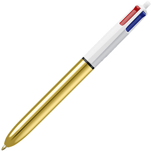 BIC® 4 Colours Shine Kugelschreiber Lasergravur , BiC, weiß/gold, Kunststoff, 14,40cm x 1,60cm (Länge x Breite), Bild 2