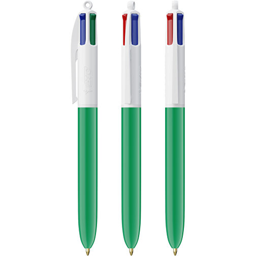 BIC® 4 Colours Kugelschreiber Siebdruck , BiC, weiss/grün, Kunststoff, 14,40cm x 1,60cm (Länge x Breite), Bild 4