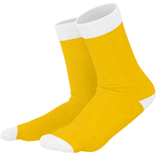 Adam - Die Premium Business Socke , sonnengelb / weiß, 85% Natur Baumwolle, 12% regeniertes umwelftreundliches Polyamid, 3% Elastan, 36,00cm x 0,40cm x 8,00cm (Länge x Höhe x Breite), Bild 1