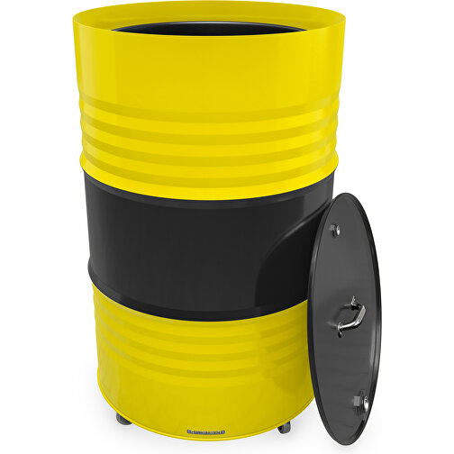 Fass-Tonne Mit Deckel , schwarz / gelb, Stahlblech, 90,00cm (Höhe), Bild 2