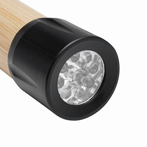 LED Taschenlampe BAMBOO SHINE , braun, schwarz, Kunststoff / Bambus, 10,00cm (Länge), Bild 3