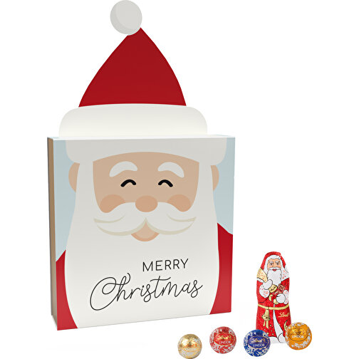 Lindt Präsent Werbeschuber 'Weihnachtsmütze' , weisse Kartonage, 2,50cm x 10,00cm x 10,00cm (Länge x Höhe x Breite), Bild 1