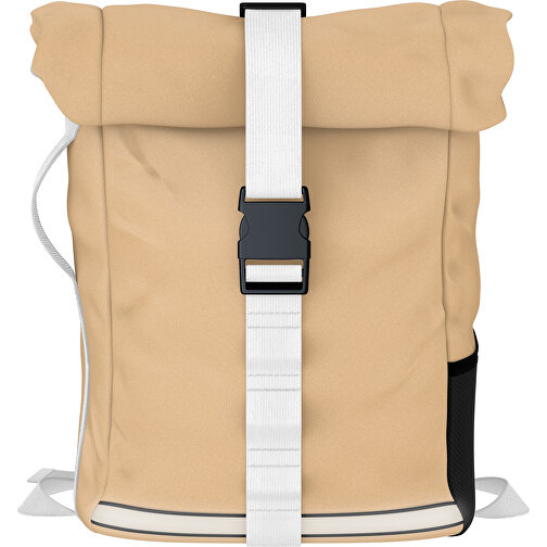 Rolltop Rucksack Comfort , cappuccino / weiß, Sublimation-fabric 200g - Polyester (PU), 29,50cm x 13,00cm x 33,00cm (Länge x Höhe x Breite), Bild 1