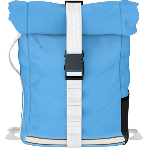 Rolltop Rucksack Comfort , hellblau / weiss, Sublimation-fabric 200g - Polyester (PU), 29,50cm x 13,00cm x 33,00cm (Länge x Höhe x Breite), Bild 1