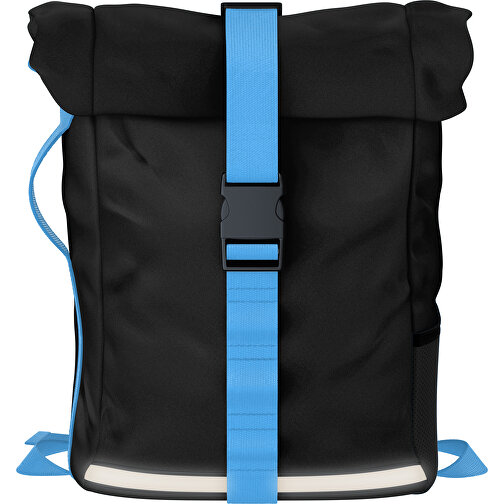 Rolltop Rucksack Comfort , schwarz / hellblau, Sublimation-fabric 200g - Polyester (PU), 29,50cm x 13,00cm x 33,00cm (Länge x Höhe x Breite), Bild 1