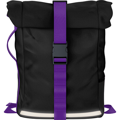 Rolltop Rucksack Comfort , schwarz / lila, Sublimation-fabric 200g - Polyester (PU), 29,50cm x 13,00cm x 33,00cm (Länge x Höhe x Breite), Bild 1