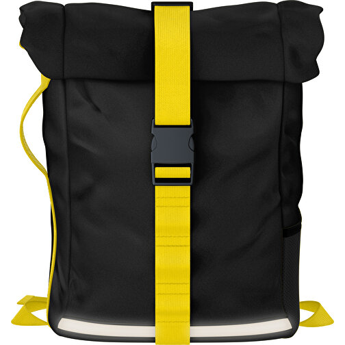 Rolltop Rucksack Comfort , schwarz / zitronengelb, Sublimation-fabric 200g - Polyester (PU), 29,50cm x 13,00cm x 33,00cm (Länge x Höhe x Breite), Bild 1