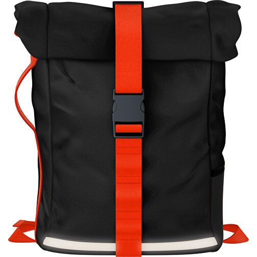 Rolltop Rucksack Comfort , schwarz / orange, Sublimation-fabric 200g - Polyester (PU), 29,50cm x 13,00cm x 33,00cm (Länge x Höhe x Breite), Bild 1