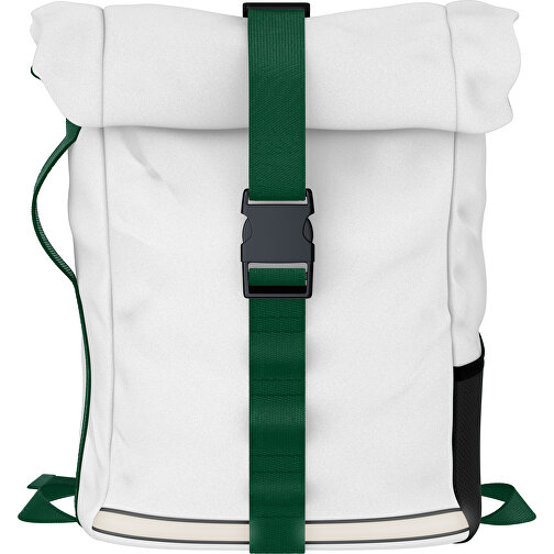 Rolltop Rucksack Comfort , weiß / dunkelgrün, Sublimation-fabric 240g - Polyester (PU), 29,50cm x 58,00cm x 16,00cm (Länge x Höhe x Breite), Bild 1