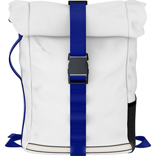 Rolltop Rucksack Comfort , weiß / königsblau, Sublimation-fabric 200g - Polyester (PU), 29,50cm x 13,00cm x 33,00cm (Länge x Höhe x Breite), Bild 1