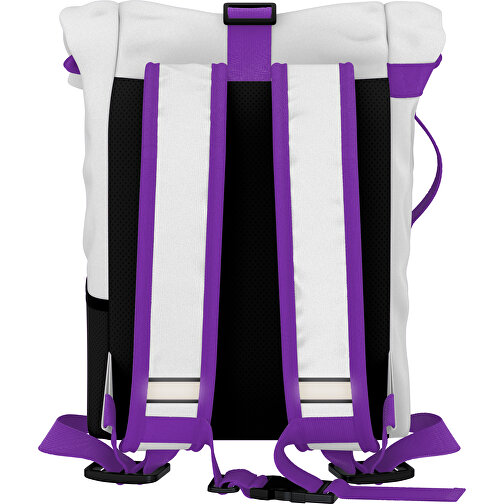 Rolltop Rucksack Comfort , weiß / lavendellila, Sublimation-fabric 200g - Polyester (PU), 29,50cm x 13,00cm x 33,00cm (Länge x Höhe x Breite), Bild 2