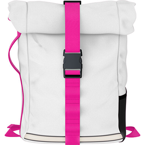 Rolltop Rucksack Comfort , weiß / pink, Sublimation-fabric 200g - Polyester (PU), 29,50cm x 13,00cm x 33,00cm (Länge x Höhe x Breite), Bild 1