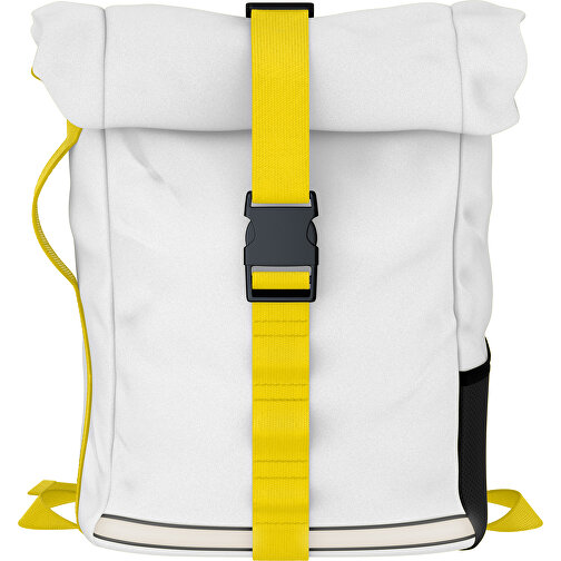 Rolltop Rucksack Comfort , weiß / zitronengelb, Sublimation-fabric 200g - Polyester (PU), 29,50cm x 13,00cm x 33,00cm (Länge x Höhe x Breite), Bild 1