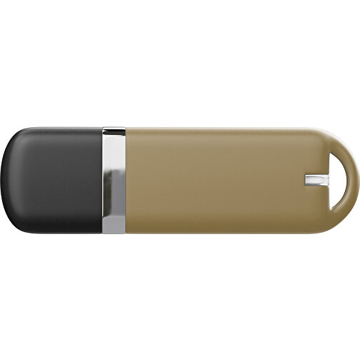 USB-Stick StylishDrive 2.0 , gold /schwarz MB , 16 GB , Gummiplastik, Kunststoff MB , 6,20cm x 0,75cm x 2,00cm (Länge x Höhe x Breite), Bild 2