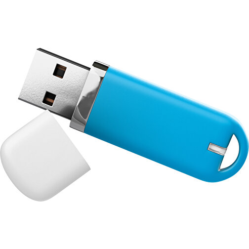 USB-Stick StylishDrive 2.0 , himmelblau / weiß MB , 16 GB , Gummiplastik, Kunststoff MB , 6,20cm x 0,75cm x 2,00cm (Länge x Höhe x Breite), Bild 1