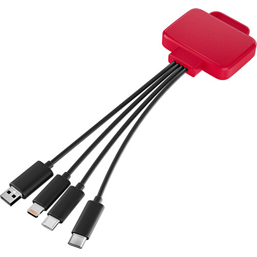 3-in-1 USB-Ladekabel MultiCharge , dunkelrot / schwarz, Kunststoff, 5,30cm x 1,20cm x 5,50cm (Länge x Höhe x Breite), Bild 1