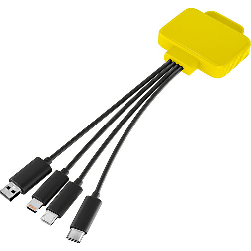 3-in-1 USB-Ladekabel MultiCharge , gelb / schwarz, Kunststoff, 5,30cm x 1,20cm x 5,50cm (Länge x Höhe x Breite), Bild 1