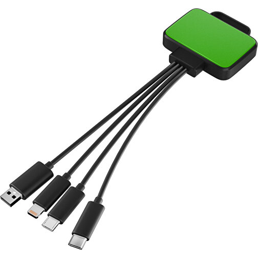 3-in-1 USB-Ladekabel MultiCharge , grasgrün / schwarz, Kunststoff, 5,30cm x 1,20cm x 5,50cm (Länge x Höhe x Breite), Bild 1