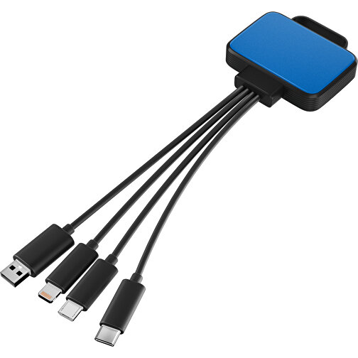 3-in-1 USB-Ladekabel MultiCharge , kobaltblau / schwarz, Kunststoff, 5,30cm x 1,20cm x 5,50cm (Länge x Höhe x Breite), Bild 1