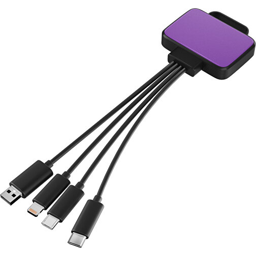 3-in-1 USB-Ladekabel MultiCharge , lavendellila / schwarz, Kunststoff, 5,30cm x 1,20cm x 5,50cm (Länge x Höhe x Breite), Bild 1