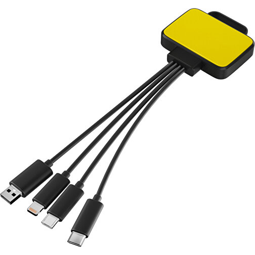3-in-1 USB-Ladekabel MultiCharge , gelb / schwarz, Kunststoff, 5,30cm x 1,20cm x 5,50cm (Länge x Höhe x Breite), Bild 1