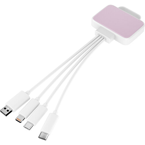 3-in-1 USB-Ladekabel MultiCharge , zartrosa / weiß, Kunststoff, 5,30cm x 1,20cm x 5,50cm (Länge x Höhe x Breite), Bild 1