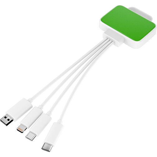 3-in-1 USB-Ladekabel MultiCharge , grasgrün / weiß, Kunststoff, 5,30cm x 1,20cm x 5,50cm (Länge x Höhe x Breite), Bild 1