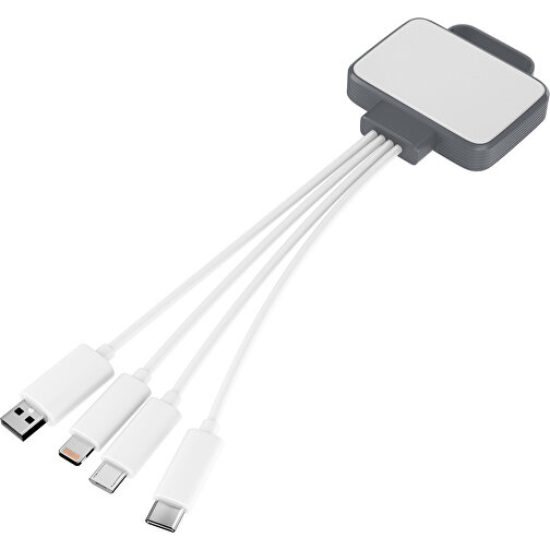 3-in-1 USB-Ladekabel MultiCharge , weiß / dunkelgrau, Kunststoff, 5,30cm x 1,20cm x 5,50cm (Länge x Höhe x Breite), Bild 1