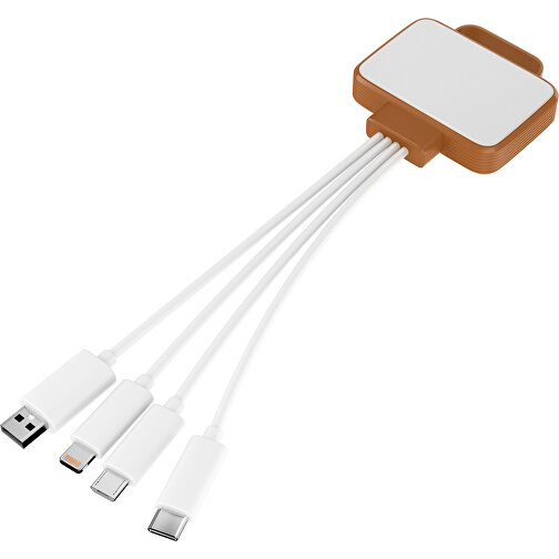 3-in-1 USB-Ladekabel MultiCharge , weiß / braun, Kunststoff, 5,30cm x 1,20cm x 5,50cm (Länge x Höhe x Breite), Bild 1