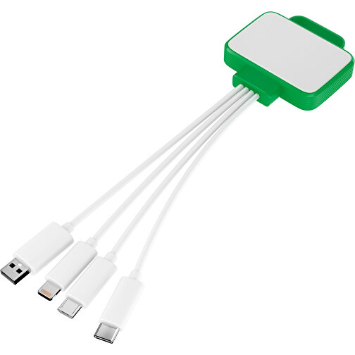 3-in-1 USB-Ladekabel MultiCharge , weiß / grün, Kunststoff, 5,30cm x 1,20cm x 5,50cm (Länge x Höhe x Breite), Bild 1