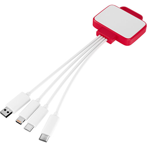3-in-1 USB-Ladekabel MultiCharge , weiß / dunkelrot, Kunststoff, 5,30cm x 1,20cm x 5,50cm (Länge x Höhe x Breite), Bild 1