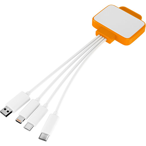 3-in-1 USB-Ladekabel MultiCharge , weiß / gelborange, Kunststoff, 5,30cm x 1,20cm x 5,50cm (Länge x Höhe x Breite), Bild 1