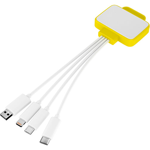 3-in-1 USB-Ladekabel MultiCharge , weiß / gelb, Kunststoff, 5,30cm x 1,20cm x 5,50cm (Länge x Höhe x Breite), Bild 1
