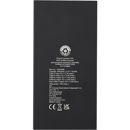 Connect 5000 MAh Powerbank Aus Recyceltem RCS Aluminium , schwarz, Recycled Aluminium, 6,50cm x 1,10cm x 13,00cm (Länge x Höhe x Breite), Bild 5