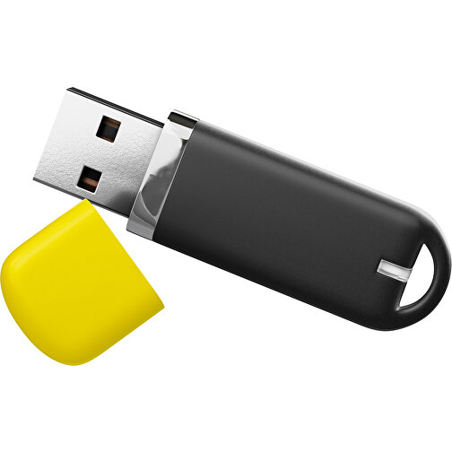 USB-Stick StylishDrive 2.0 , schwarz / gelb MB , 16 GB , Gummiplastik, Kunststoff MB , 6,20cm x 0,75cm x 2,00cm (Länge x Höhe x Breite), Bild 1