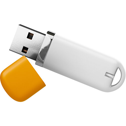 USB-Stick StylishDrive 2.0 , weiß / kürbisorange MB , 16 GB , Gummiplastik, Kunststoff MB , 6,20cm x 0,75cm x 2,00cm (Länge x Höhe x Breite), Bild 1