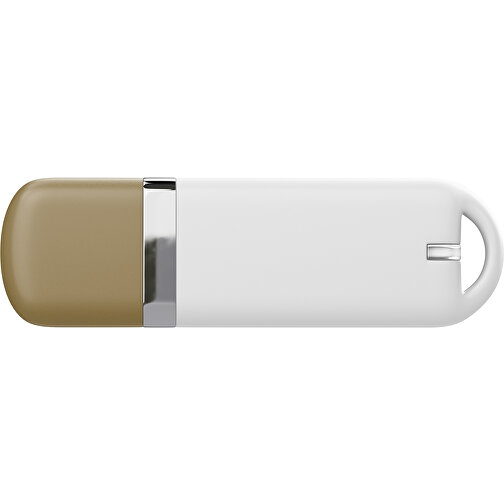 USB-Stick StylishDrive 2.0 , weiß / gold MB , 8 GB , Gummiplastik, Kunststoff MB , 6,20cm x 0,75cm x 2,00cm (Länge x Höhe x Breite), Bild 2