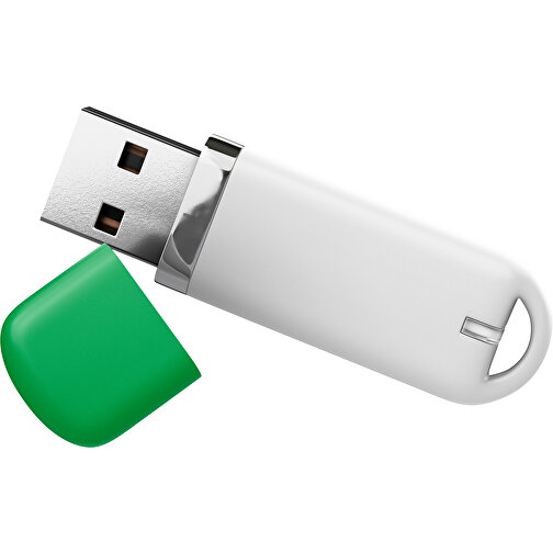 USB-Stick StylishDrive 2.0 , weiß / grün MB , 8 GB , Gummiplastik, Kunststoff MB , 6,20cm x 0,75cm x 2,00cm (Länge x Höhe x Breite), Bild 1