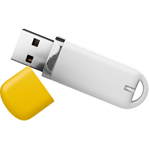 USB-Stick StylishDrive 2.0 , weiß / sonnengelb MB , 8 GB , Gummiplastik, Kunststoff MB , 6,20cm x 0,75cm x 2,00cm (Länge x Höhe x Breite), Bild 1