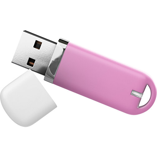 USB-Stick StylishDrive 2.0 , rosa / weiß MB , 4 GB , Gummiplastik, Kunststoff MB , 6,20cm x 0,75cm x 2,00cm (Länge x Höhe x Breite), Bild 1