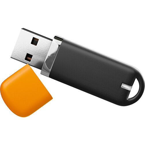 USB-Stick StylishDrive 2.0 , schwarz / gelborange MB , 4 GB , Gummiplastik, Kunststoff MB , 6,20cm x 0,75cm x 2,00cm (Länge x Höhe x Breite), Bild 1