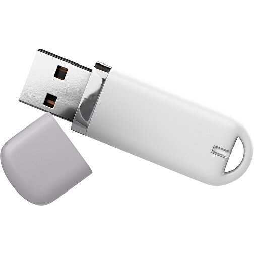 USB-Stick StylishDrive 2.0 , weiß / hellgrau MB , 4 GB , Gummiplastik, Kunststoff MB , 6,20cm x 0,75cm x 2,00cm (Länge x Höhe x Breite), Bild 1