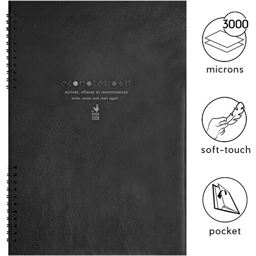 EcoNotebook NA5 Wiederverwendbares Notizbuch Mit PU-Ledercover , schwarz, Recyceltes Papier, PU beschichteter Karton, Metall, 25,00cm x 19,00cm (Länge x Breite), Bild 2