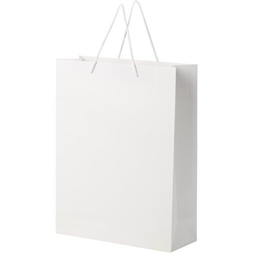 Handgefertigte 170 G/m² Integra-Papiertüte Mit Kunststoffgriffen – XL , weiß, Recyceltes Papier, 170 g/m2, 31,00cm x 41,00cm x 12,00cm (Länge x Höhe x Breite), Bild 4