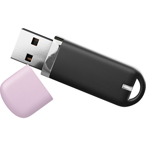 USB-Stick StylishDrive 2.0 , schwarz / zartrosa MB , 2 GB , Gummiplastik, Kunststoff MB , 6,20cm x 0,75cm x 2,00cm (Länge x Höhe x Breite), Bild 1