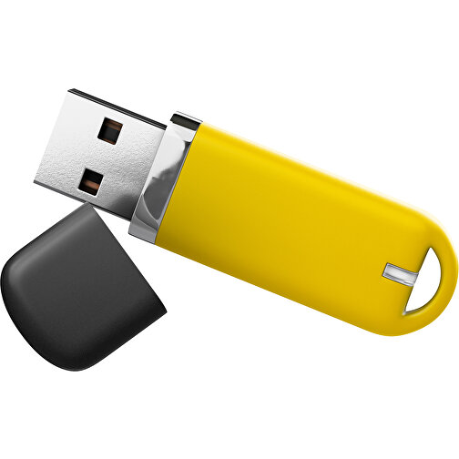 USB-Stick StylishDrive 2.0 , goldgelb /schwarz MB , 1 GB , Gummiplastik, Kunststoff MB , 6,20cm x 0,75cm x 2,00cm (Länge x Höhe x Breite), Bild 1